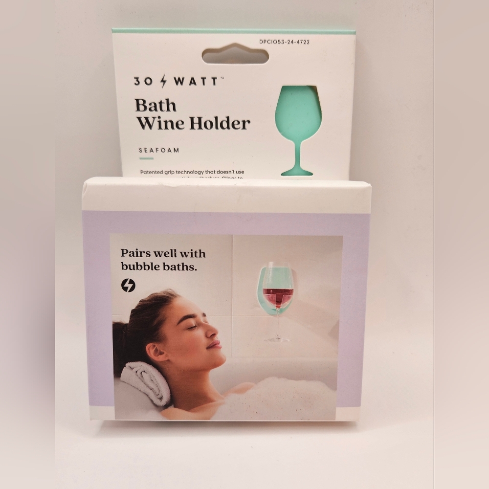 30 Watt Silicone Wine Glass Holder for Bath & Shower, Bathtub Relaxation-Seafoam